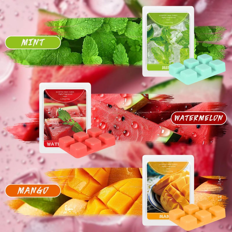 SCENTORINI Wax Melts  6 Pack Scented Wax Cubes Wax Melts Strong Scent  Soy Wax for Wax Warmer - Mint  Watermelon  Strawberry  Mango  Passion Fruit  Pineapple - Image 2